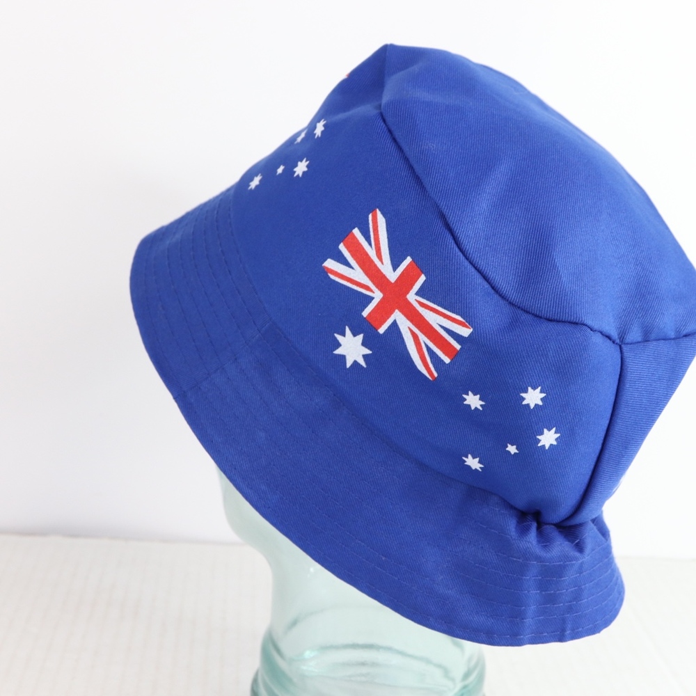 90s Austrlia Sunday Telegraph Flag Bucket Hat Blue - Picture 4 of 5